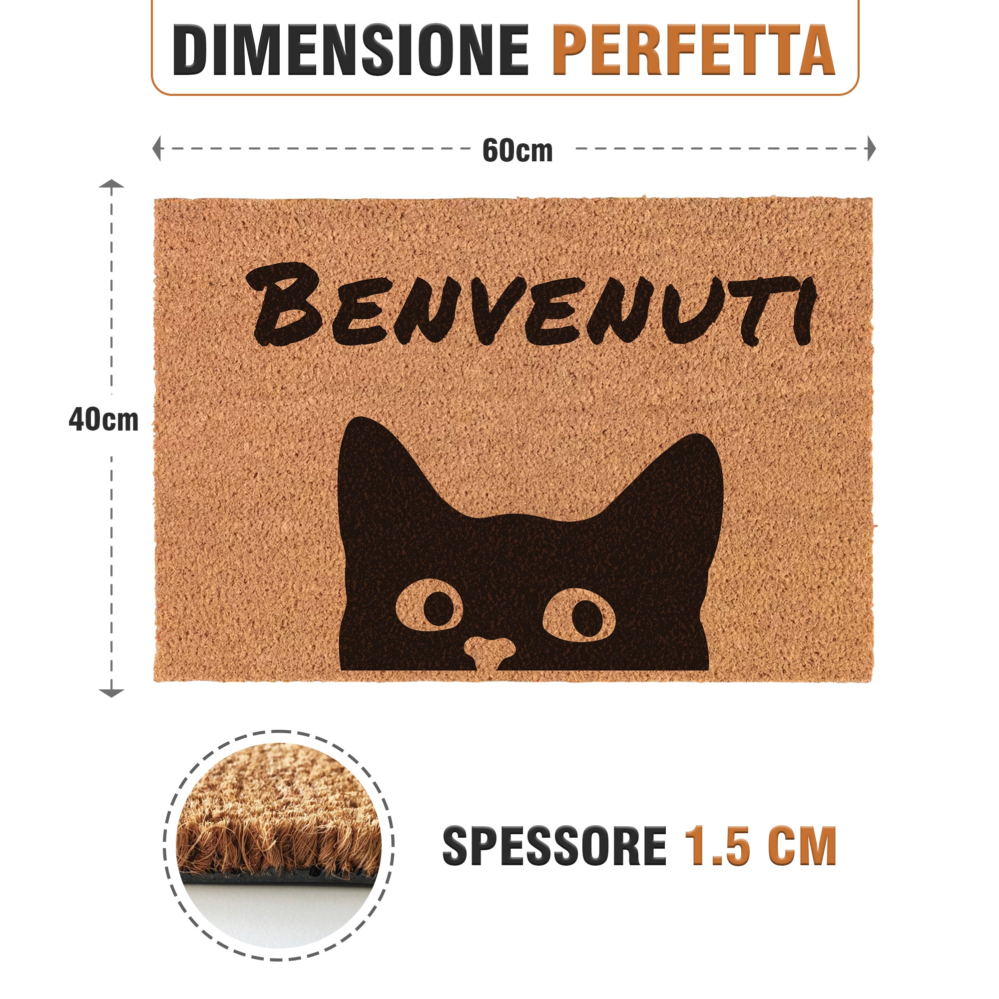Zerbino Benvenuti Con Gatto - in Fibra di Cocco, 40x60cm