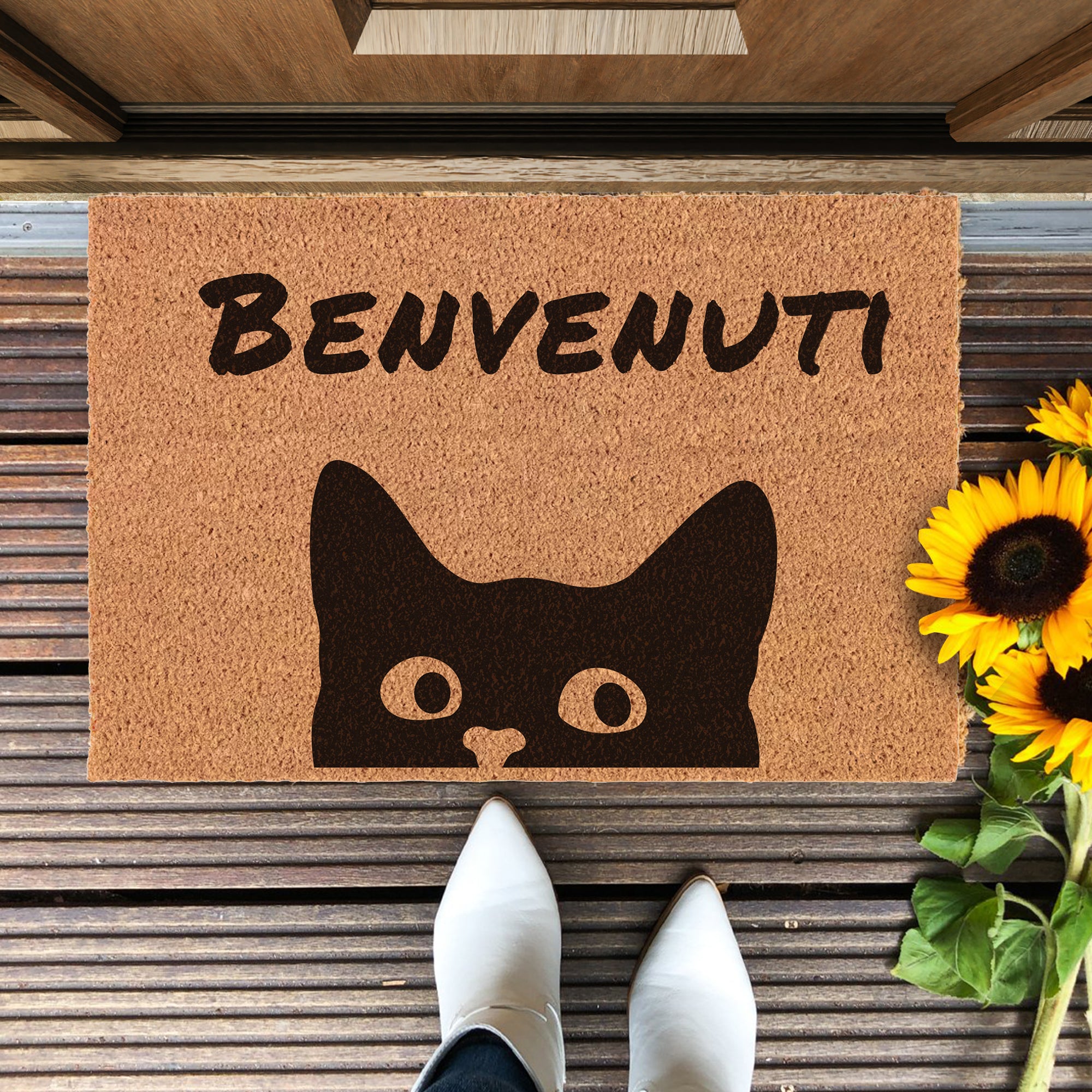 Zerbino Benvenuti Con Gatto - in Fibra di Cocco, 40x60cm