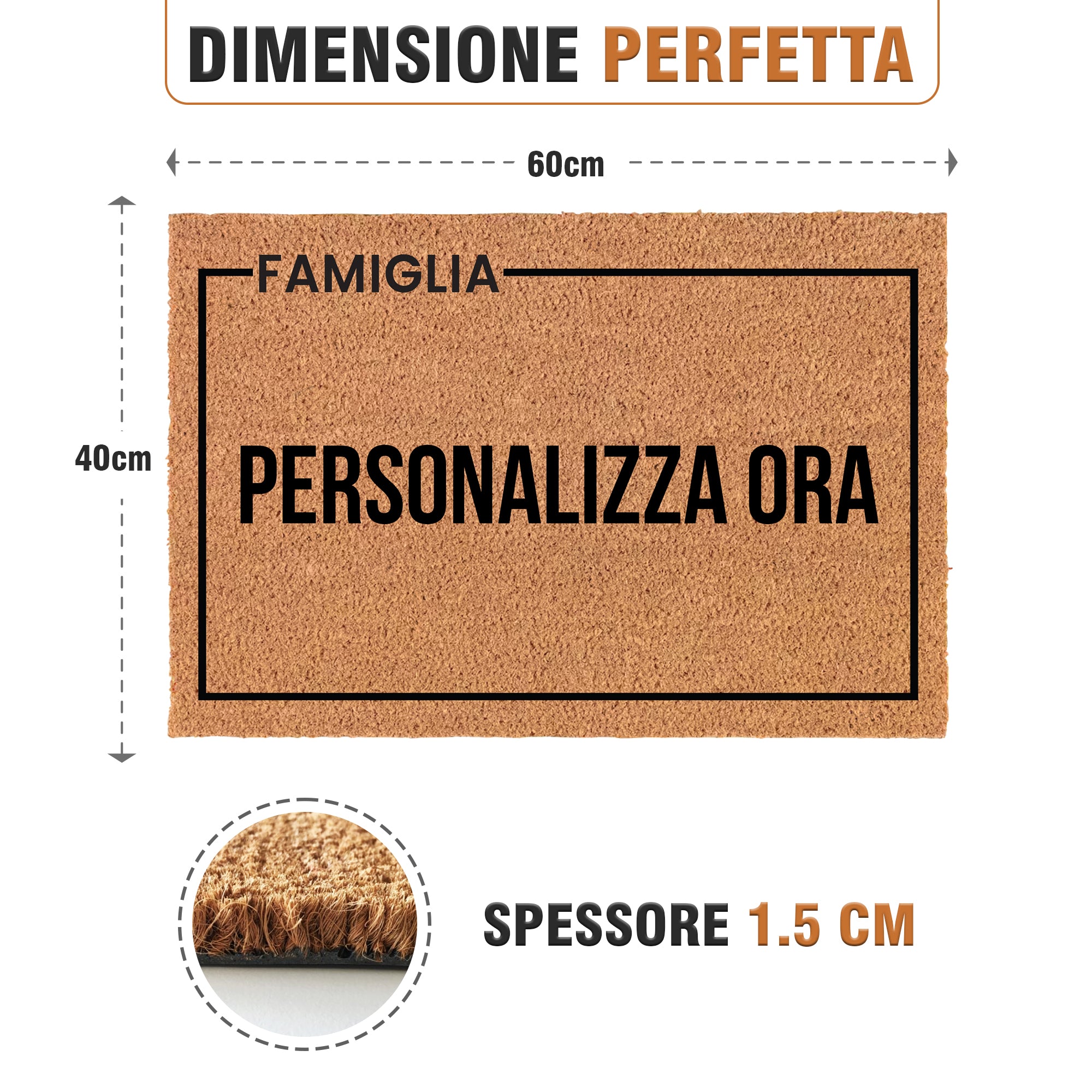 Zerbino Personalizzato Famiglia - Cognome, Nome, In Fibra di Cocco 40x60