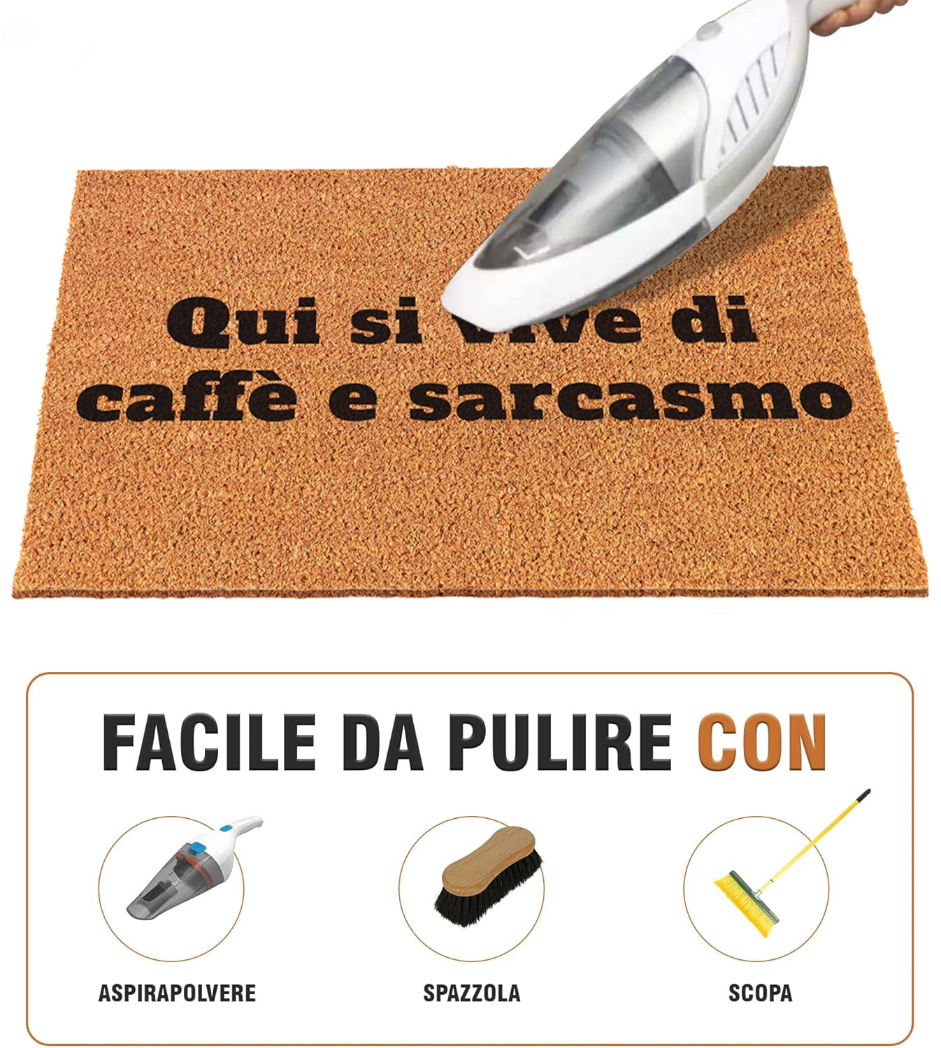 Zerbino Divertente - Qui si vive di caffè e sarcasmo 40x60cm